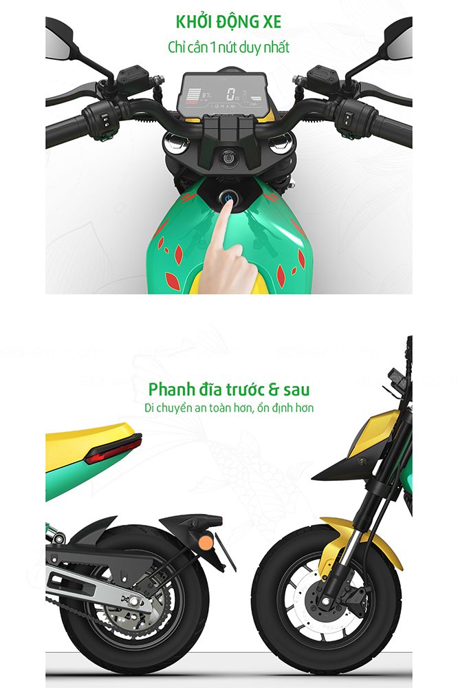 Khởi động với 1 nút ấn, phanh đĩa trước và sau