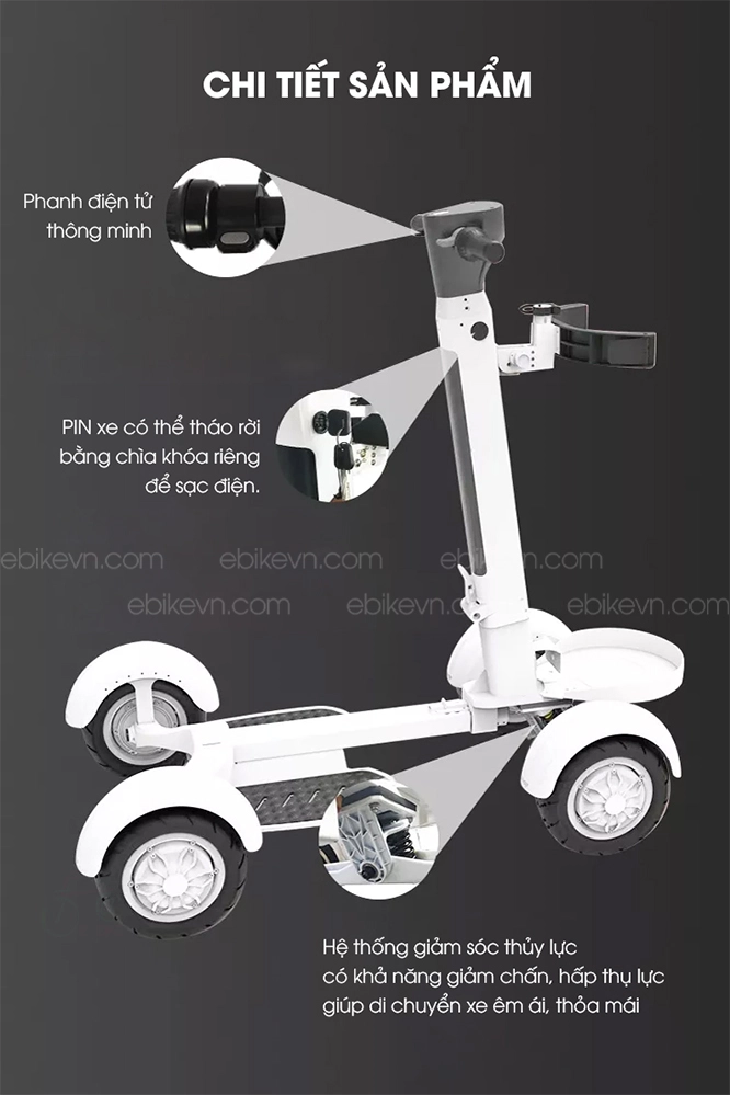 Scooter ES-M12 cũng được trang bị hệ thống giảm sóc thuỷ lực