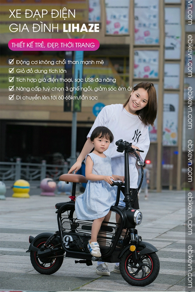 Xe dap dien gia dinh LIHAZE 3 cho ngoi ebikevn 1 LIHAZE | THELI