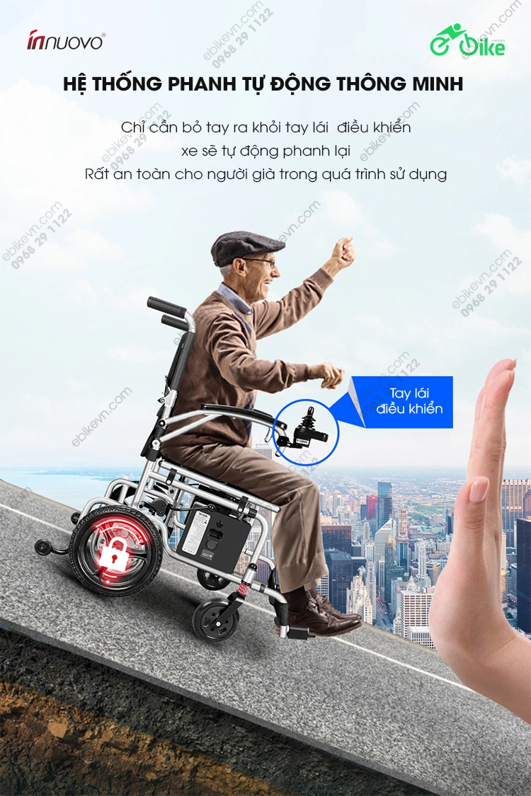 he thong phanh cao cap Xe lan dien N5519 sieu nhe xe dien cho nguoi gia INNUOVO