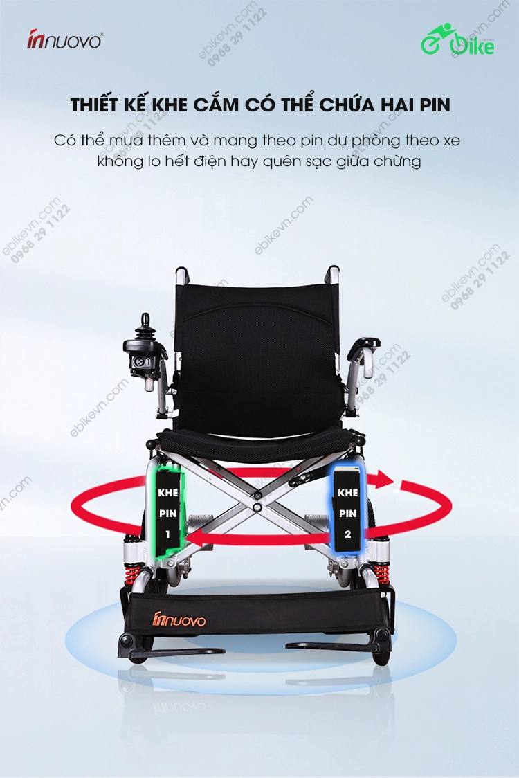 ho tro 2 pin Xe lan dien N5519 sieu nhe xe dien cho nguoi gia INNUOVO