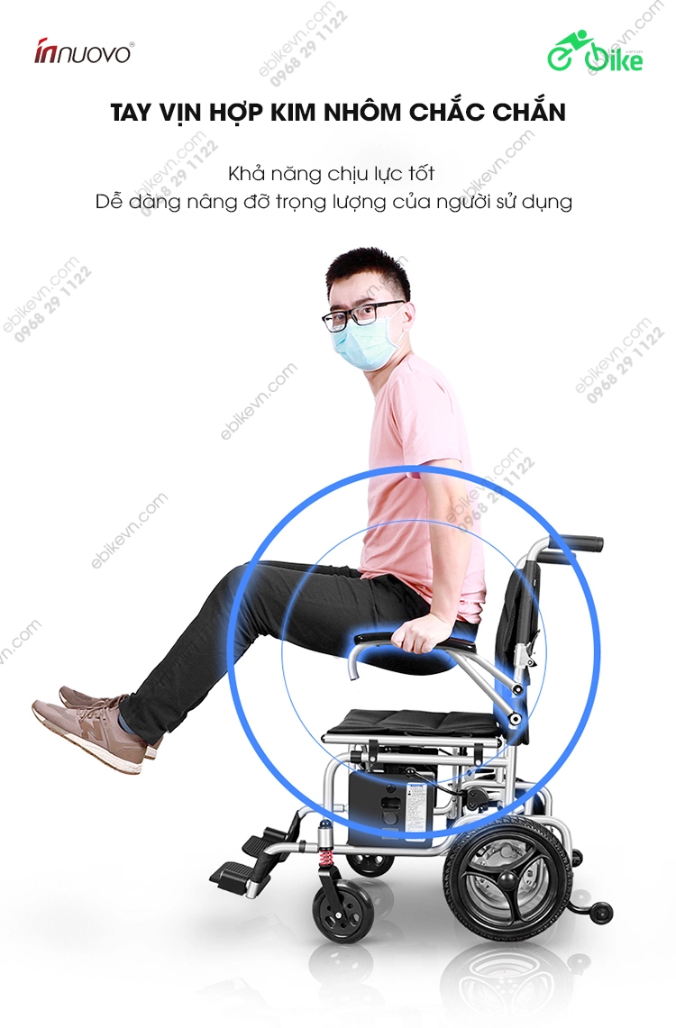 khung chac chan Xe lan dien N5519 sieu nhe xe dien cho nguoi gia INNUOVO