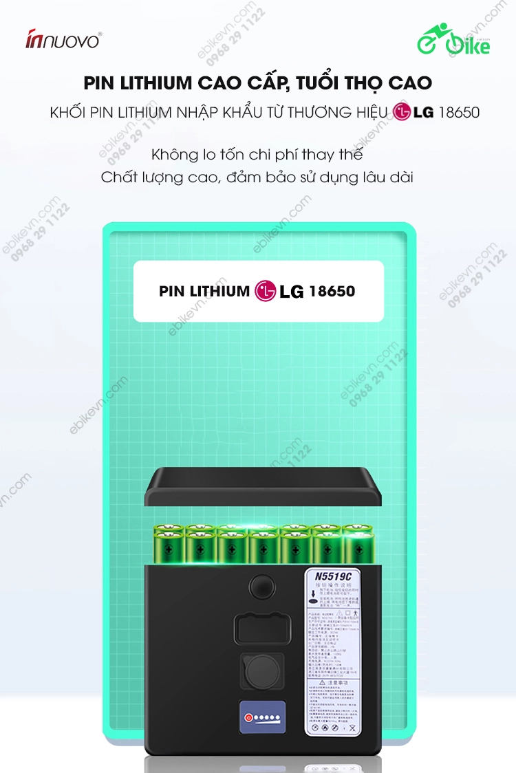 pin LG cao cap Xe lan dien N5519 sieu nhe xe dien cho nguoi gia INNUOVO