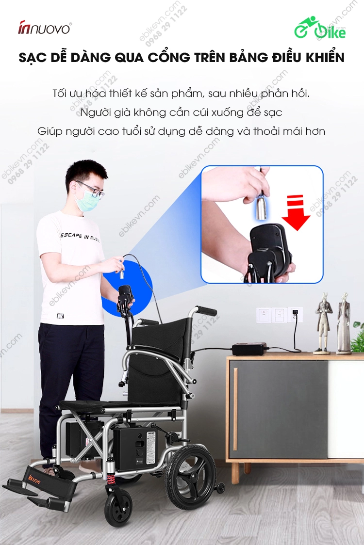 sac pin nhanh chong Xe lan dien N5519 sieu nhe xe dien cho nguoi gia INNUOVO