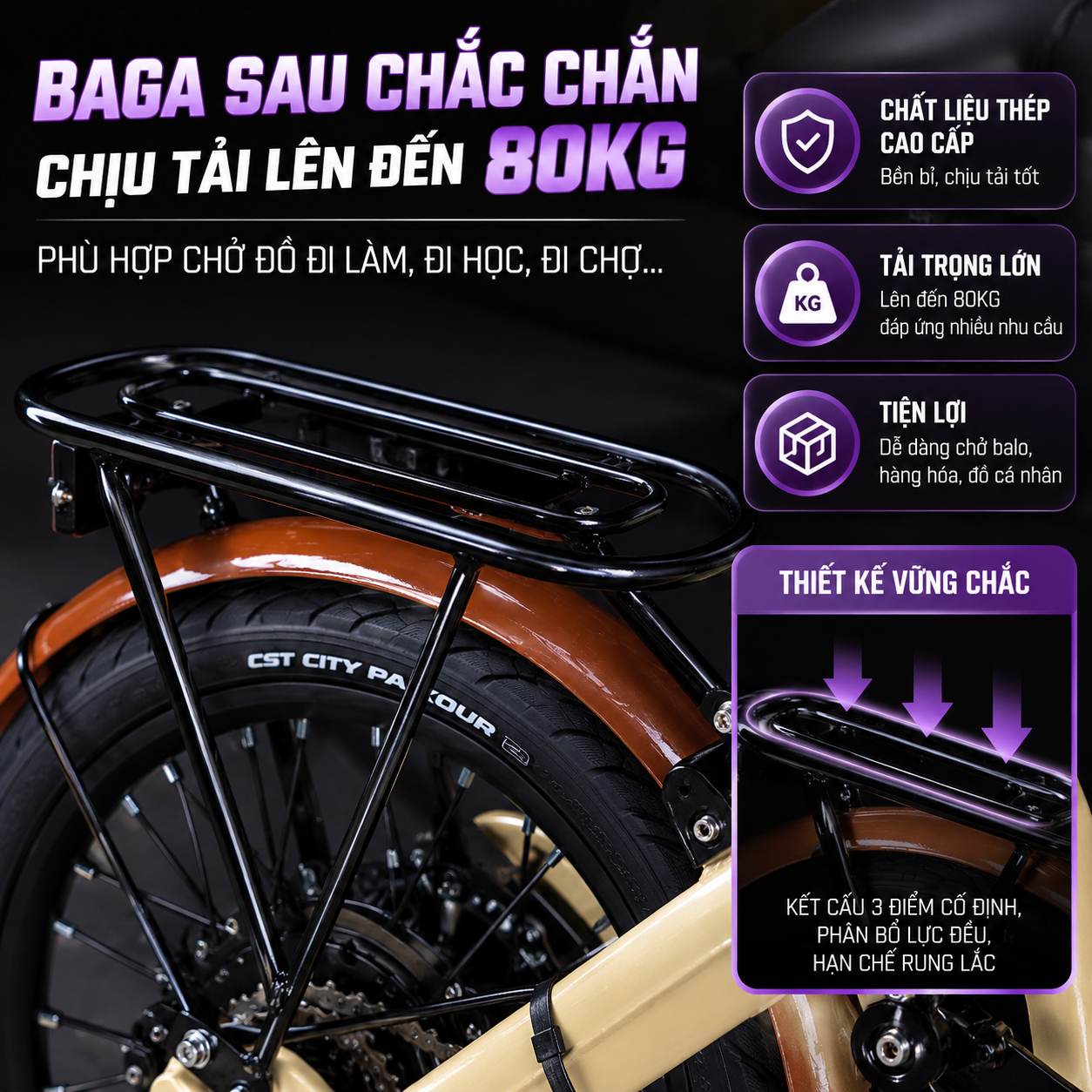 Xe Đạp Trợ Lực Điện Phoenix LS20 27 Baga Sau Chắc Chắn, Tải 80kg