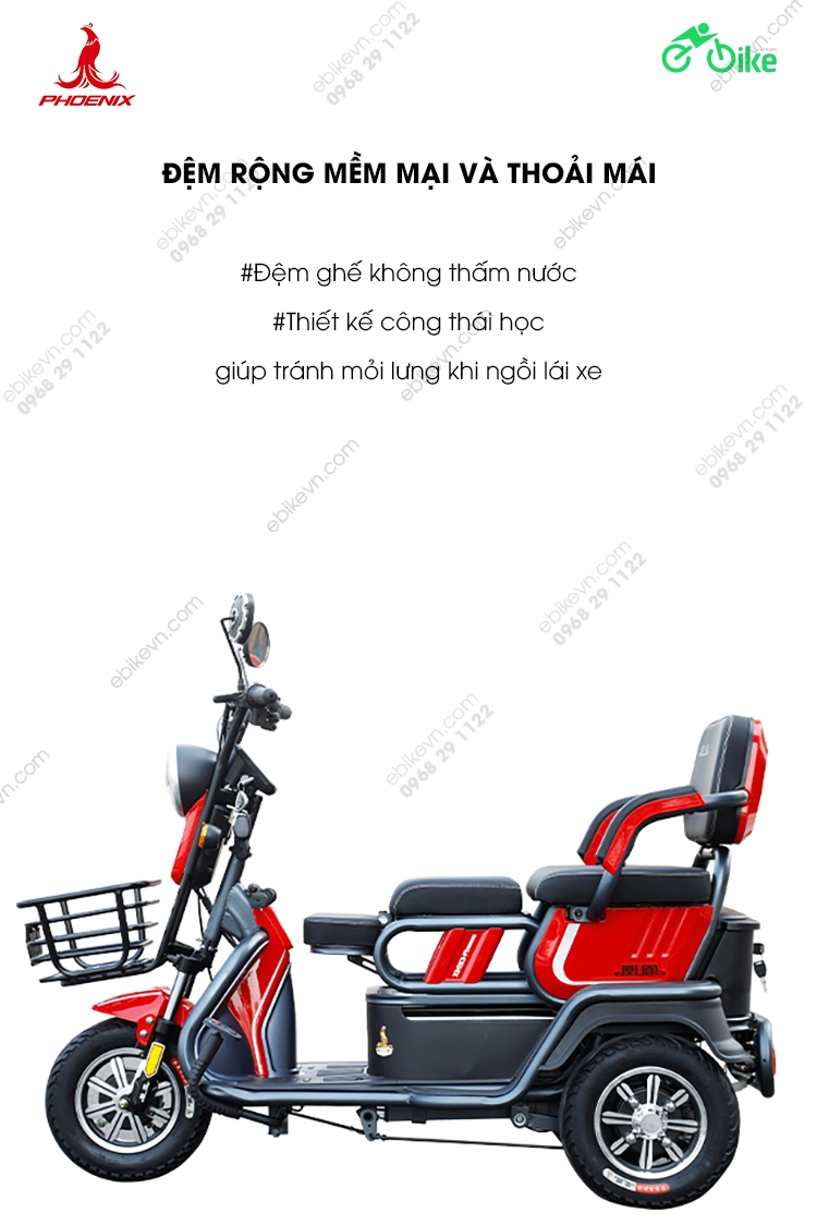 ghe ngoi 2 Xe dien 3 banh Phoenix Dazzling ebikevn.com PHOENIX