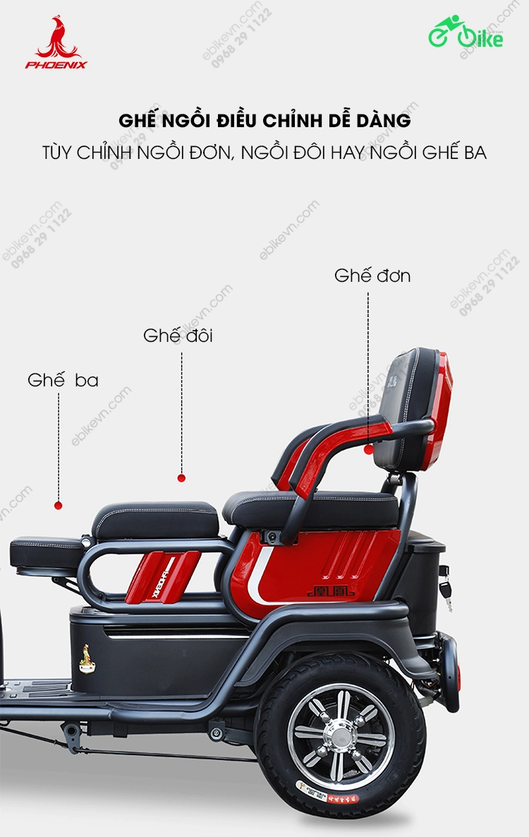 ghe ngoi Xe dien 3 banh Phoenix Dazzling ebikevn.com PHOENIX