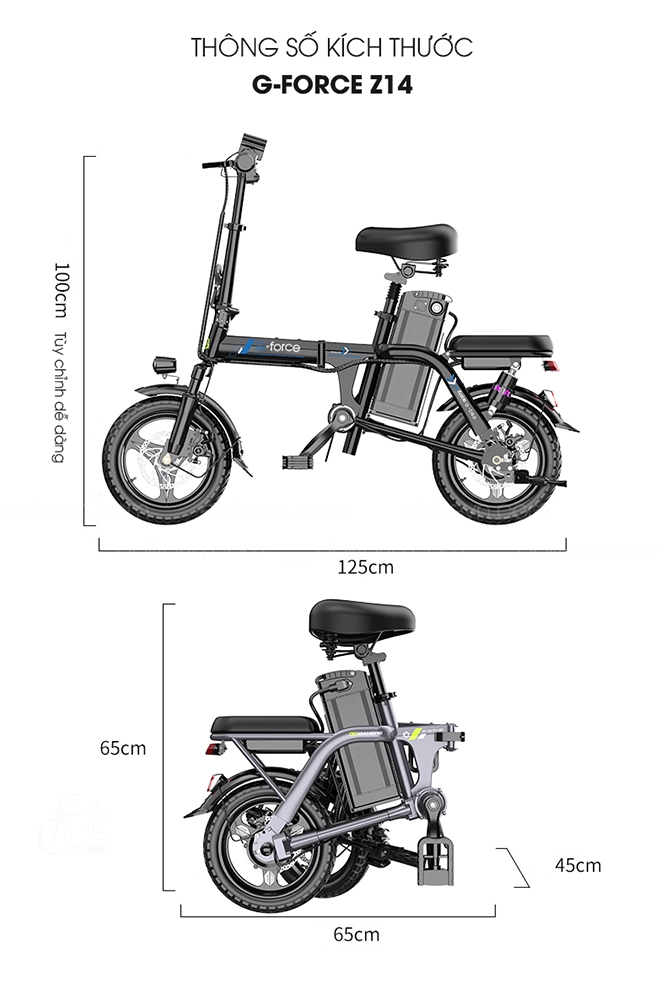  Thông số kích thước xe đạp điện G-Force Z14ac